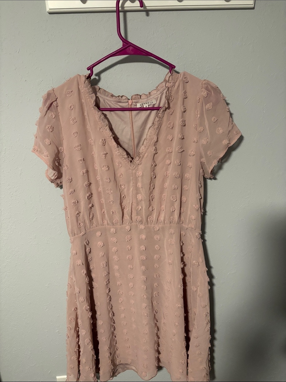 Blush Pink Textured V-Neck Mini Dress